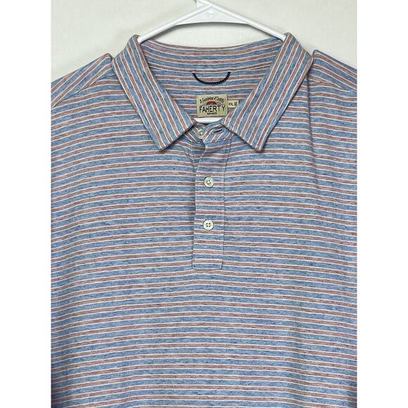 Faherty Mens Size 2XL Blue/Red/White Striped Short Sleeve Button Down Polo Shirt - Picture 4 of 7
